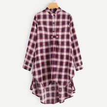Romwe Plaid Dip Hem Shirt Dress