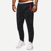 Romwe Guys Contrast Pu Zipper Side Drawstring Pants