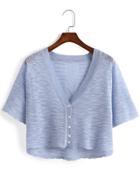 Romwe With Buttons Crop Blue Cardigan