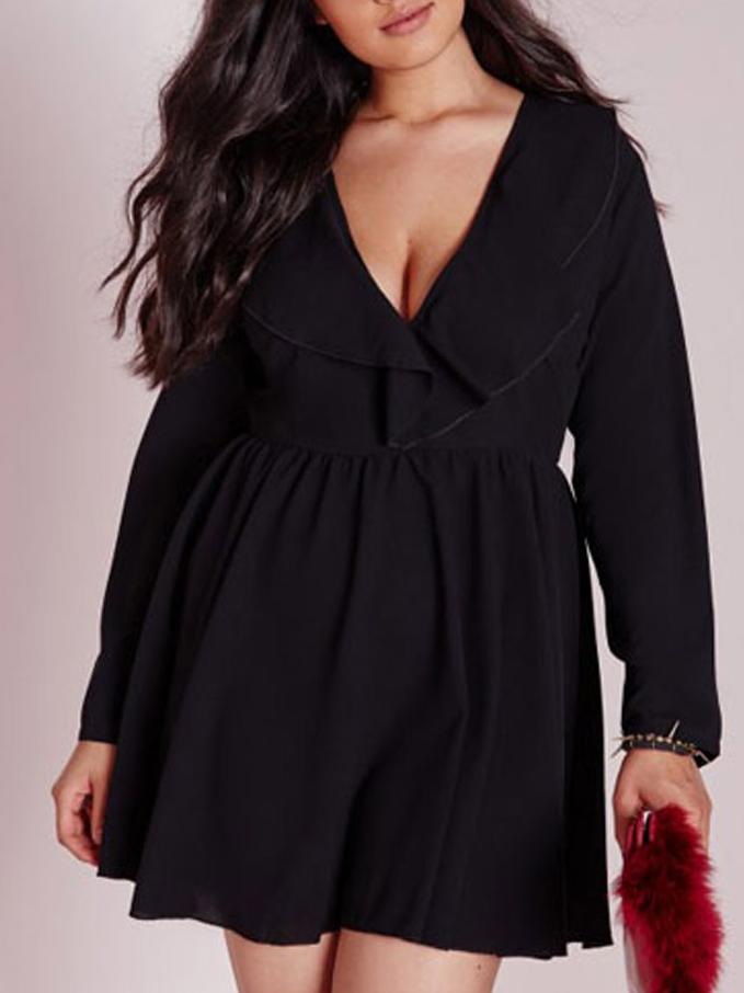 Romwe Ruffled Deep V Neck Dress