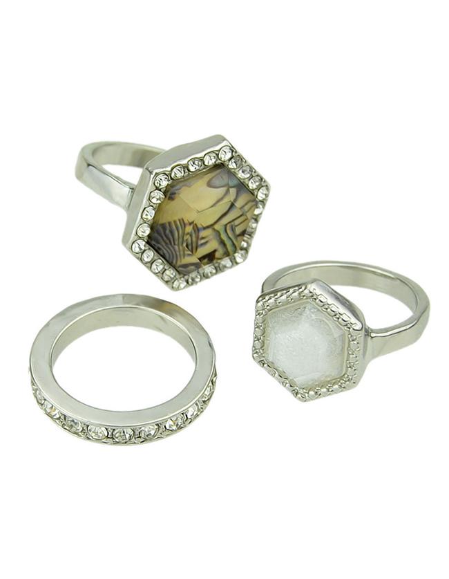 Romwe Silver Plated Stone Ring Set