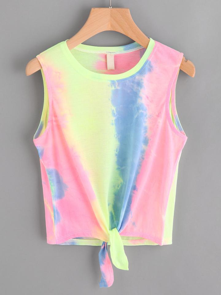 Romwe Water Color Knot Hem Tank Top