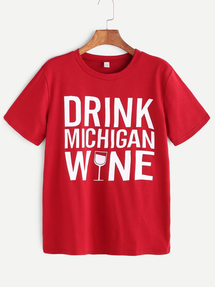 Romwe Red Letters Print Short Sleeve T-shirt
