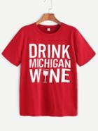 Romwe Red Letters Print Short Sleeve T-shirt