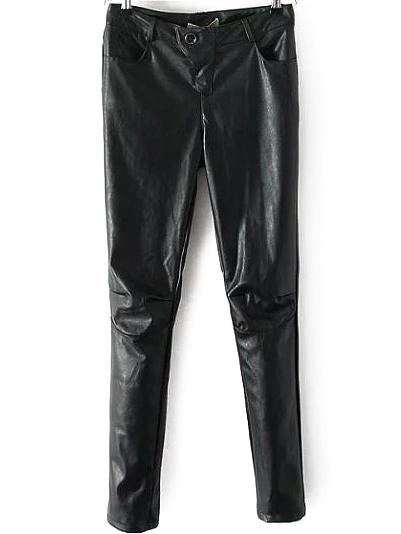 Romwe Leather Thicken Black Pant