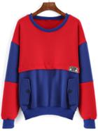 Romwe Color-block Loose Sweatshirt With Pockets