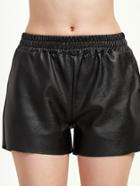 Romwe Black Elastic Waist Pu Shorts