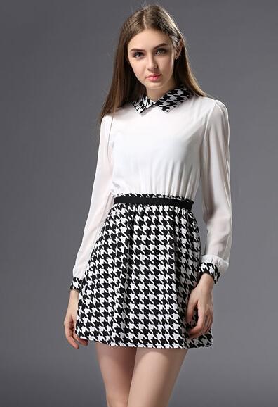 Romwe Houndstooth Print Chiffon Dress