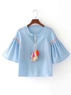 Romwe Bell Sleeve Tassel Tie Top