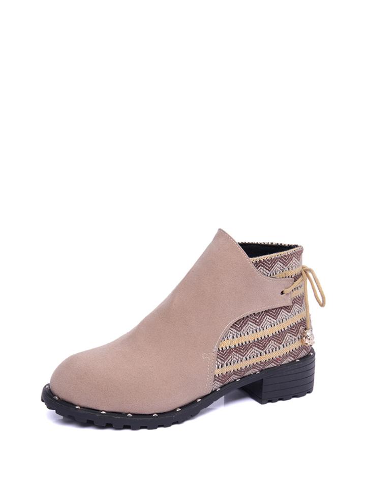 Romwe Contrast Geo Pattern Suede Ankle Boots