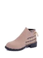 Romwe Contrast Geo Pattern Suede Ankle Boots