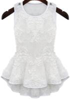 Romwe Sleeveless Ruffle Lace White Blouse