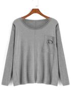Romwe Ripped Pocket Grey Sweater