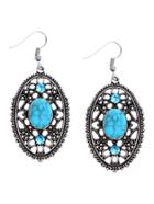 Romwe Antique Silver Turquoise Inlay Filigree Drop Earrings