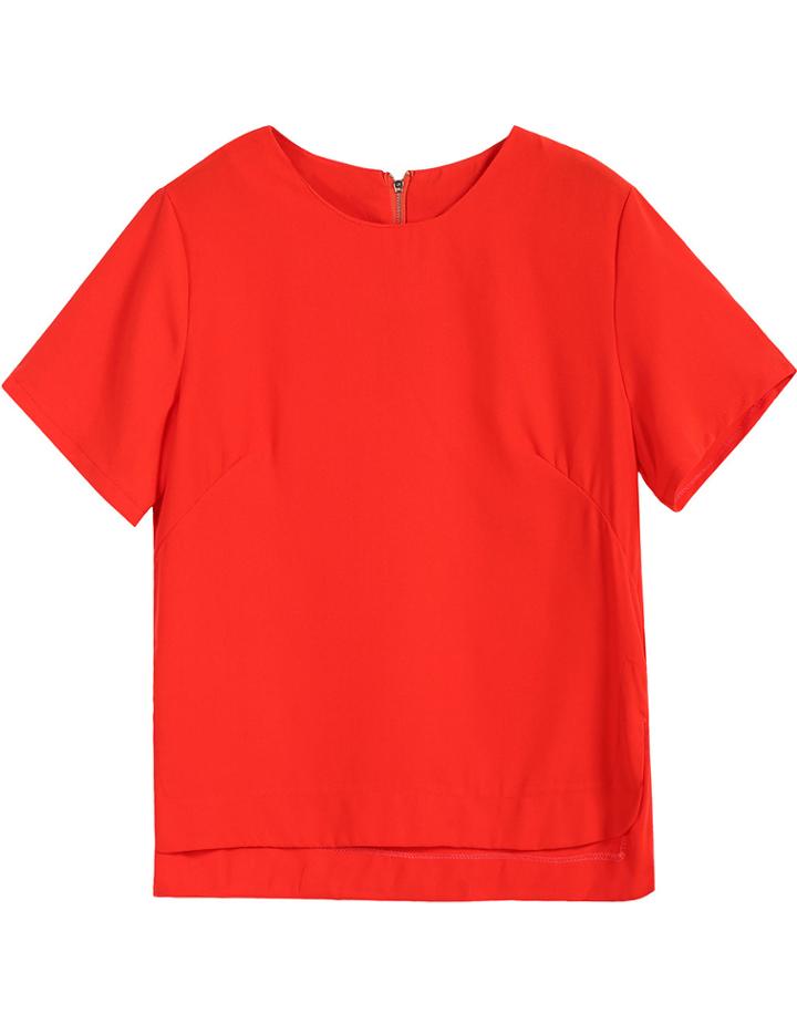 Romwe Short Sleeve Dipped Hem Loose Orange Top