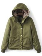 Romwe Army Green Hidden Zip Hooded Padded Jacket