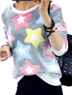 Romwe Women Stars Patterned Loose Sweatshirt