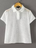 Romwe Lapel Short Sleeve Hollow Top
