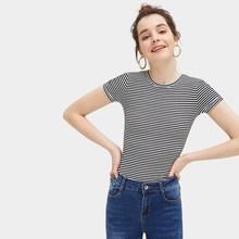 Romwe Striped Skinny Tee