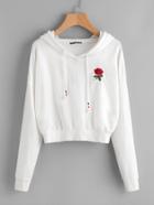 Romwe Drop Shoulder Rose Embroidered Hoodie