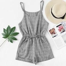 Romwe Plaid Roll Up Hem Cami Romper