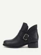Romwe Side Buckle Decorated Pu Ankle Boots
