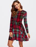 Romwe Fitted & Flared Checked Dress