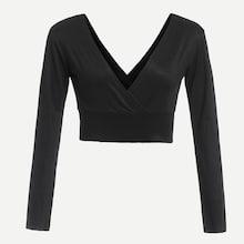 Romwe V Neck Solid Crop Tee