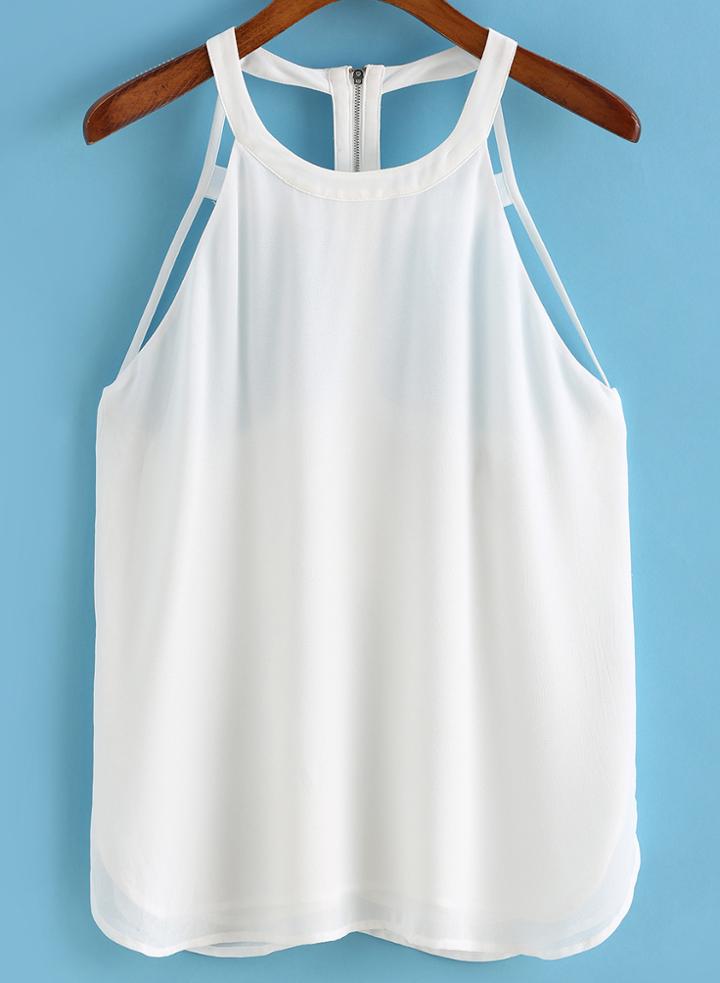 Romwe Back Zipper Hollow Tank Top