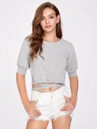 Romwe Lace Up Waist Crop Sweatshirt