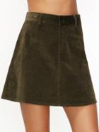Romwe Army Green Corduroy Pockets A Line Skirt
