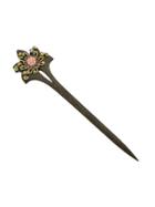 Romwe Red Wood With Colorful Rhinestone Flower Hair Sticks
