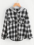 Romwe Hooded Tartan Blouse With Chest Pockets