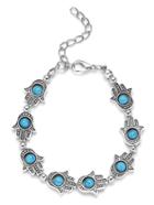 Romwe Silver Hamsa Hand Turquoise Beaded Charm Bracelet
