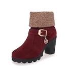 Romwe Buckle Decor Chunky Heeled Boots