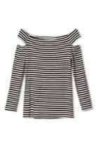 Romwe Cut-out Striped Slim T-shirt
