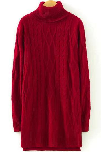 Romwe High Neck Cable Knit Red Sweater