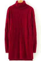 Romwe High Neck Cable Knit Red Sweater