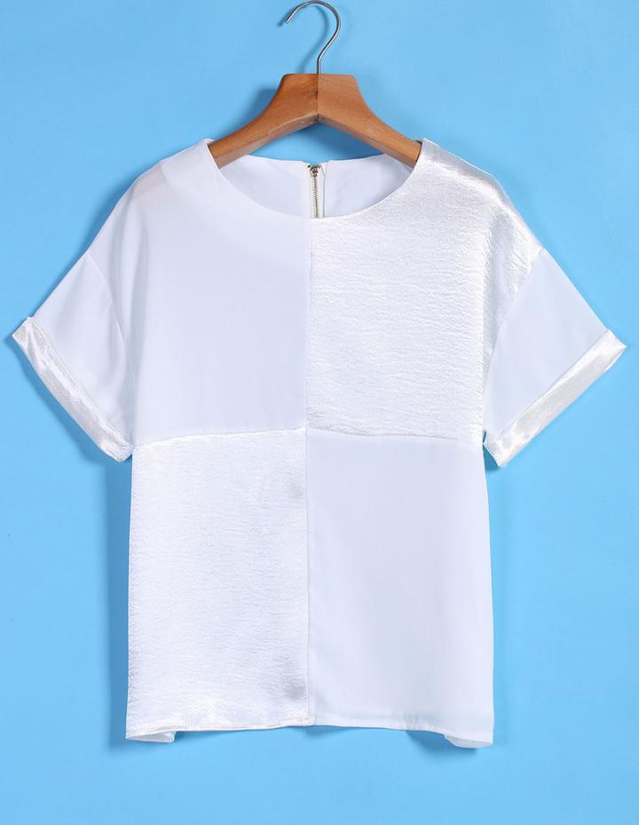 Romwe Round Neck Contrast Brilliant White Blouse