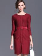 Romwe Red Round Neck Length Sleeve Drawstring Pockets Dress