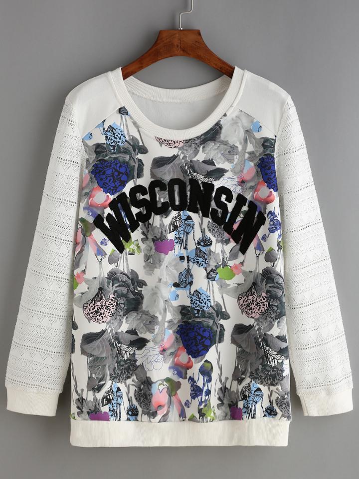 Romwe Florals Flocked Patch Sweatshirt