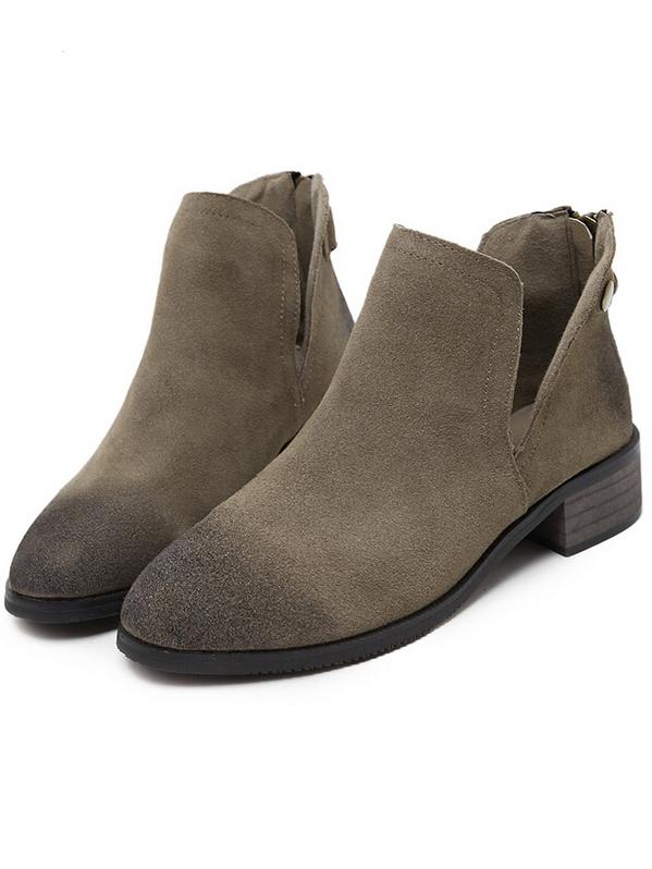 Romwe Army Green Brush Round Toe Boots