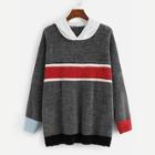 Romwe Plus Color Block Hoodie Jumper
