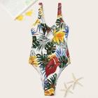 Romwe Cut-out Front Tropical One Piece Swimsuit