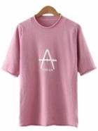 Romwe Pink A Letter Print Casual T-shirt