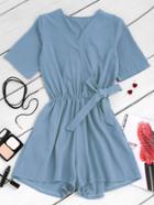 Romwe Wrap Front Knot Waist Romper