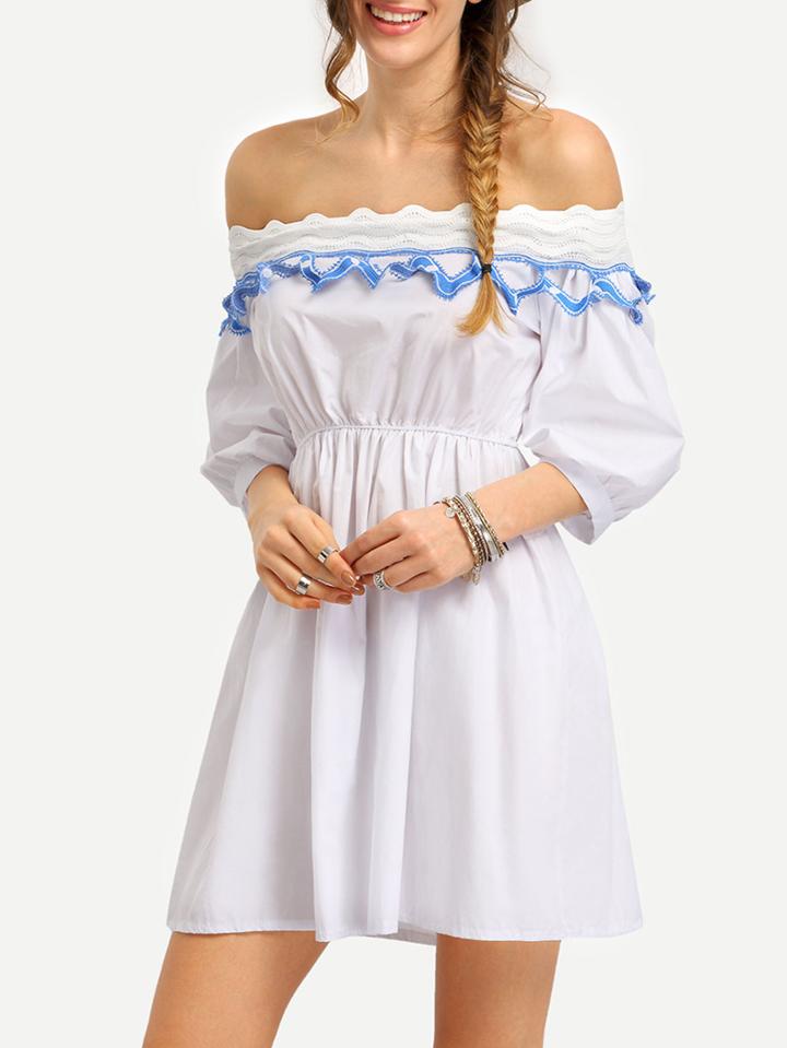 Romwe Scalloped Trim Off-the-shoulder Dress