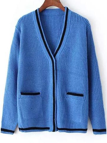 Romwe Contrast Edge Blue Coat