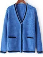 Romwe Contrast Edge Blue Coat