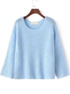 Romwe Open-knit Blue Sweater